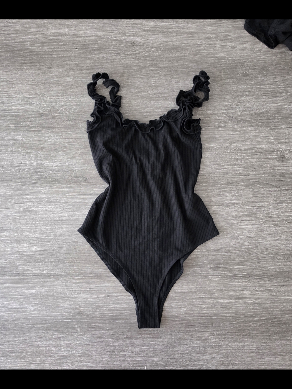 Reformation Black Ribbed Ruffle-Strap Square Neck Tank - Picture 2 of 5